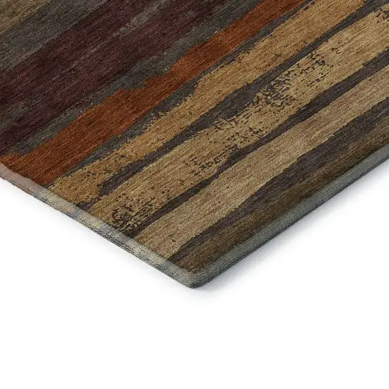 Chocolate Gold And Burgundy Striped Washable Area Rug With UV Protection Photo 8