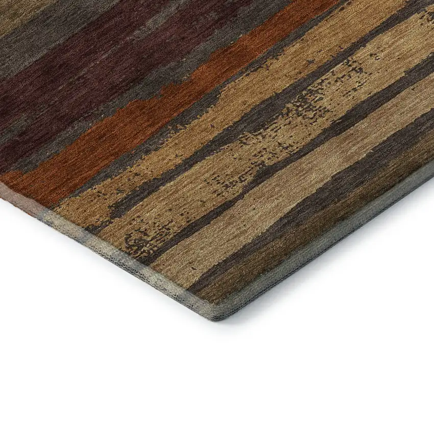 Chocolate Gold And Burgundy Striped Washable Area Rug With UV Protection Photo 7