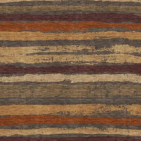 Chocolate Gold And Burgundy Striped Washable Area Rug With UV Protection Photo 2