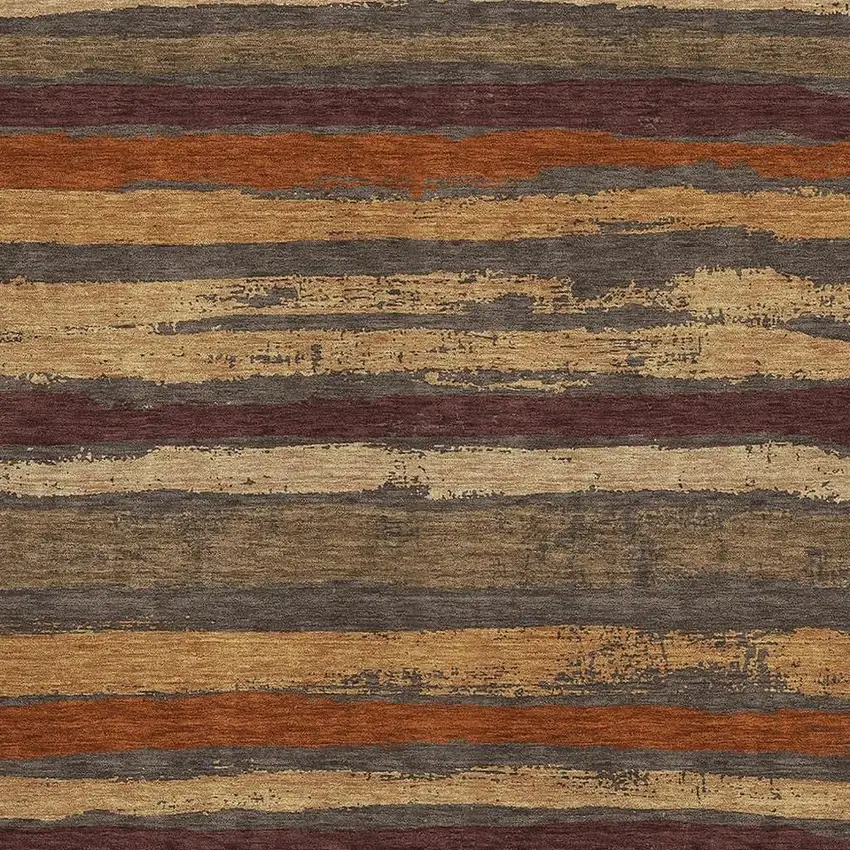 Chocolate Gold And Burgundy Striped Washable Area Rug With UV Protection Photo 2