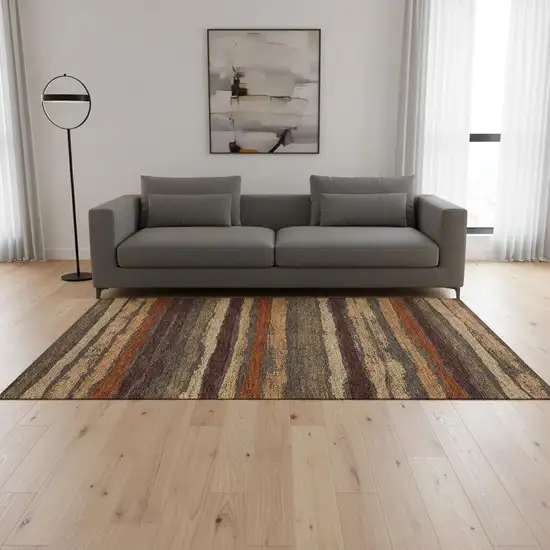 Chocolate Gold And Burgundy Striped Washable Area Rug With UV Protection Photo 2