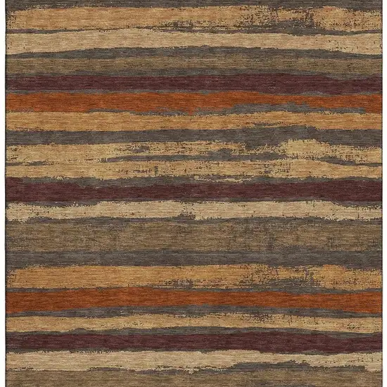 Chocolate Gold And Burgundy Striped Washable Area Rug With UV Protection Photo 3