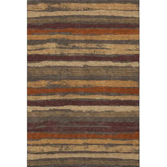 Chocolate Gold And Burgundy Striped Washable Area Rug With UV Protection Photo 3