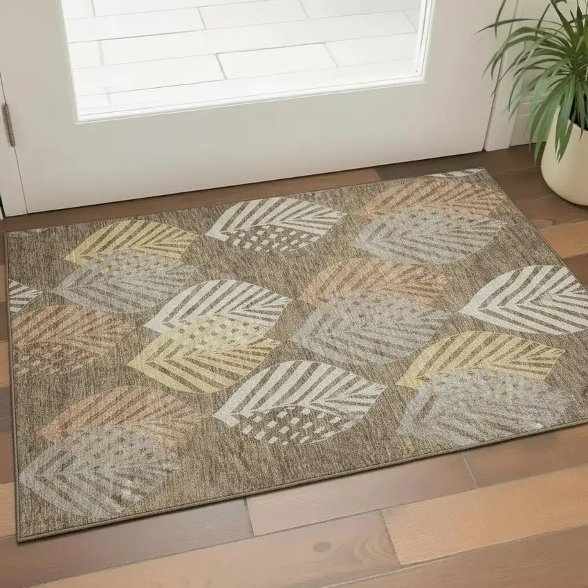 Chocolate Gold And Copper Floral Washable Area Rug With UV Protection Photo 1