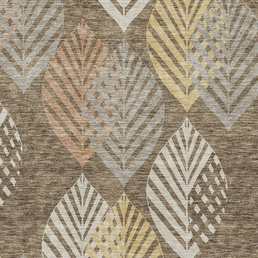 Chocolate Gold And Copper Floral Washable Area Rug With UV Protection Photo 4