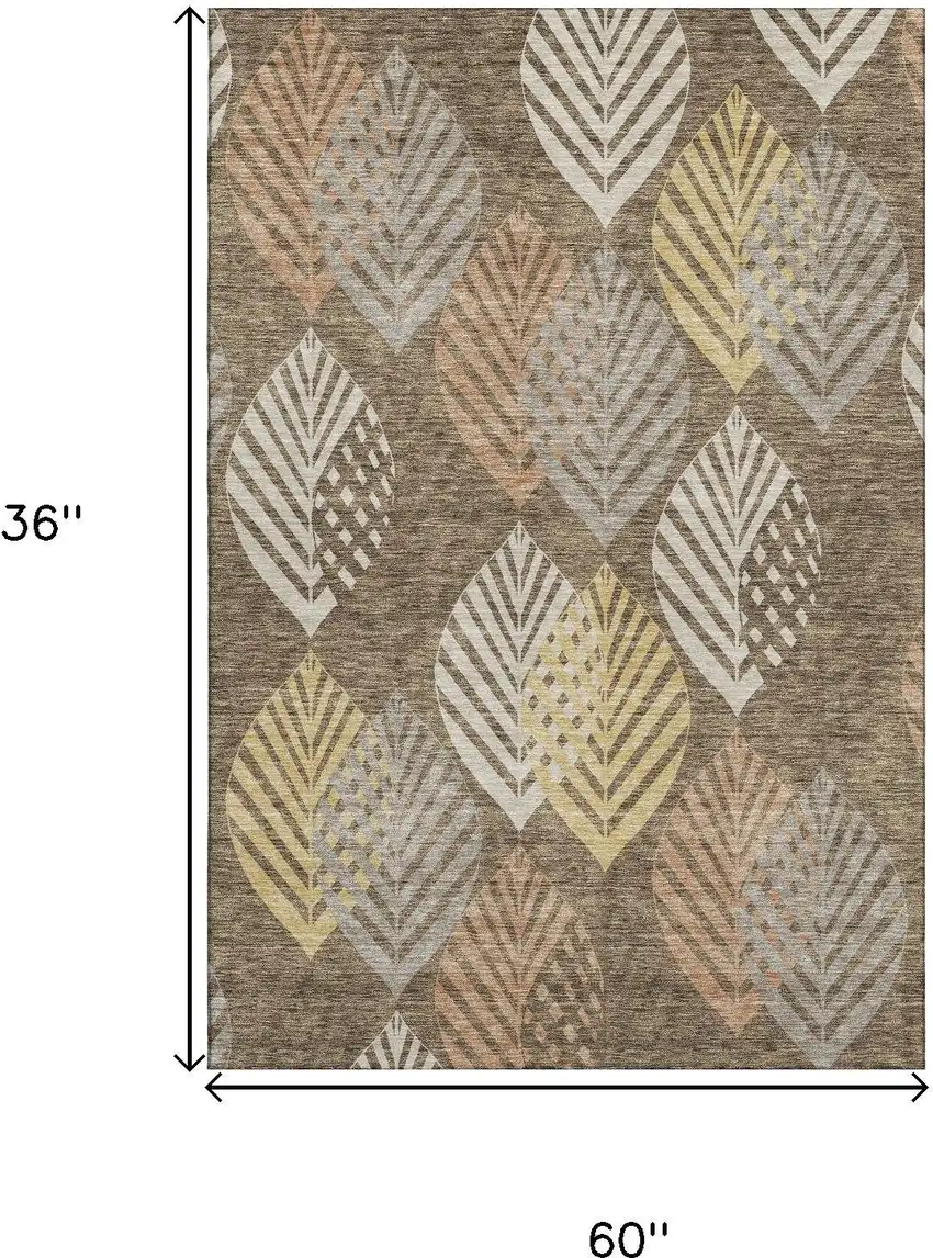 Chocolate Gold And Copper Floral Washable Area Rug With UV Protection Photo 3