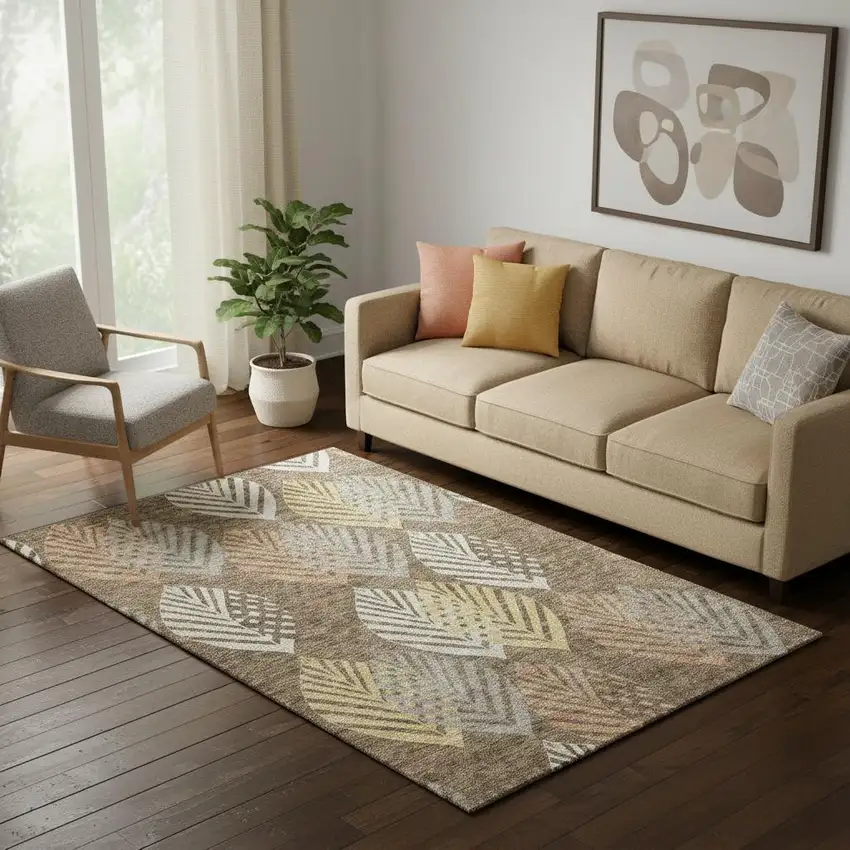 Chocolate Gold And Copper Floral Washable Area Rug With UV Protection Photo 2