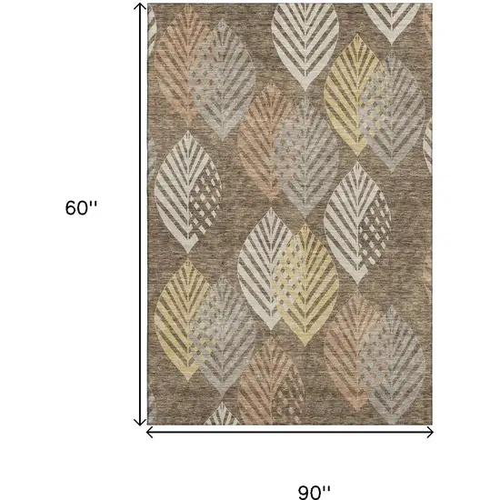 Chocolate Gold And Copper Floral Washable Area Rug With UV Protection Photo 6