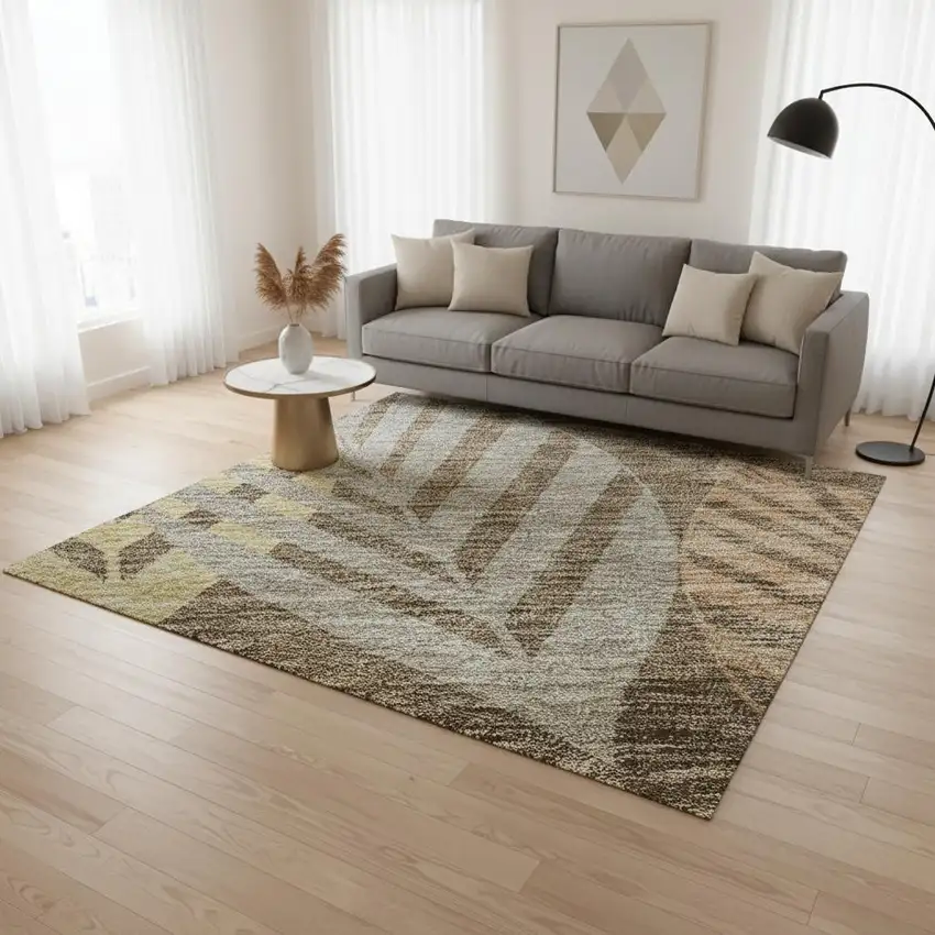 Chocolate Gold And Copper Floral Washable Area Rug With UV Protection Photo 2