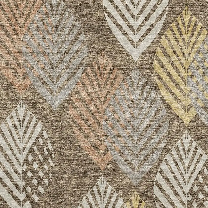 Chocolate Gold And Copper Floral Washable Area Rug With UV Protection Photo 3