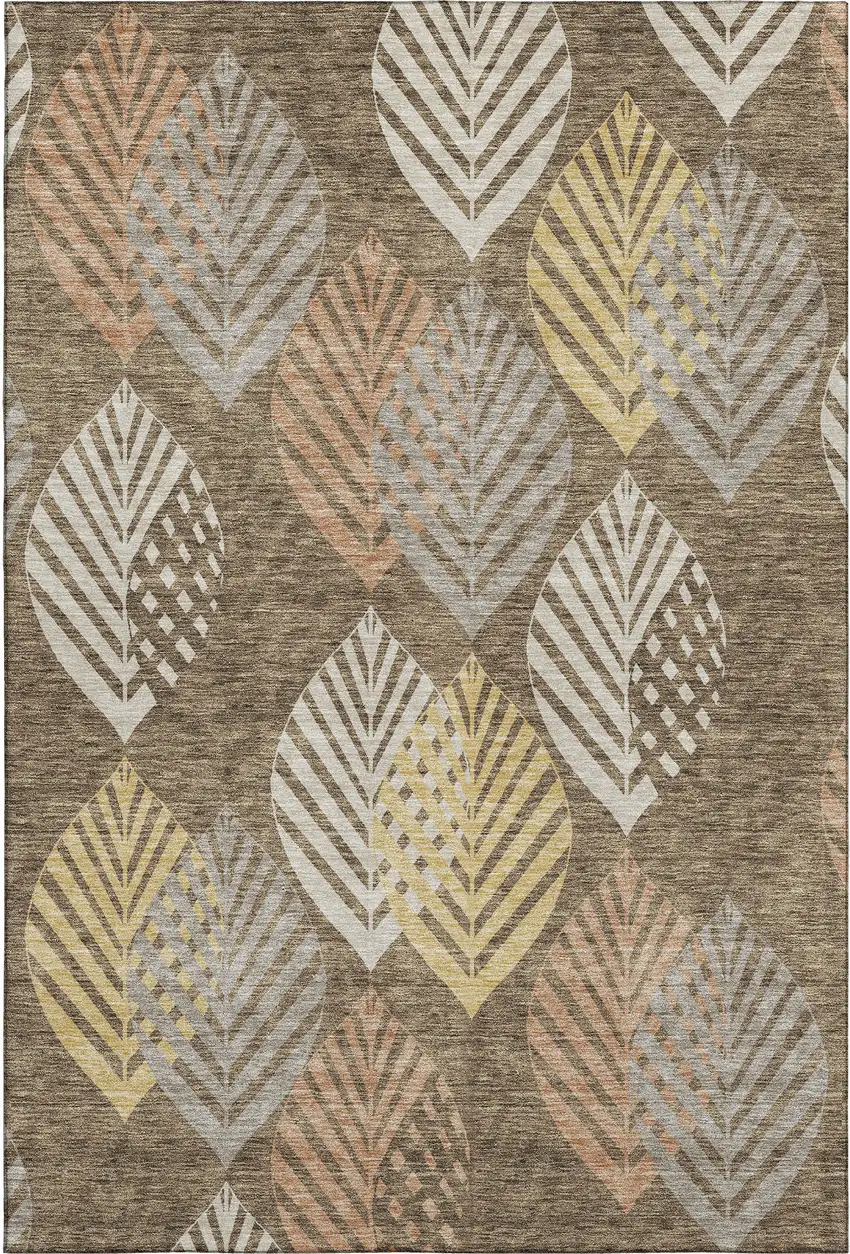 Chocolate Gold And Copper Floral Washable Area Rug With UV Protection Photo 6