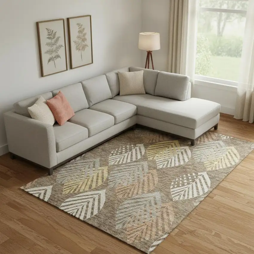 Chocolate Gold And Copper Floral Washable Area Rug With UV Protection Photo 1