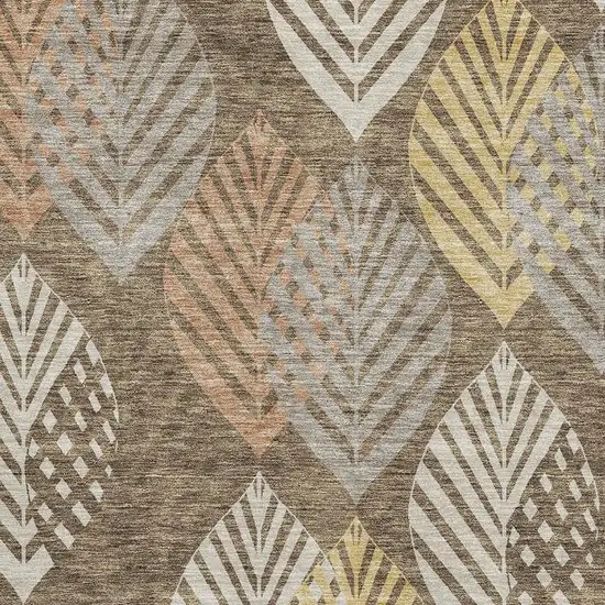 Chocolate Gold And Copper Floral Washable Area Rug With UV Protection Photo 7