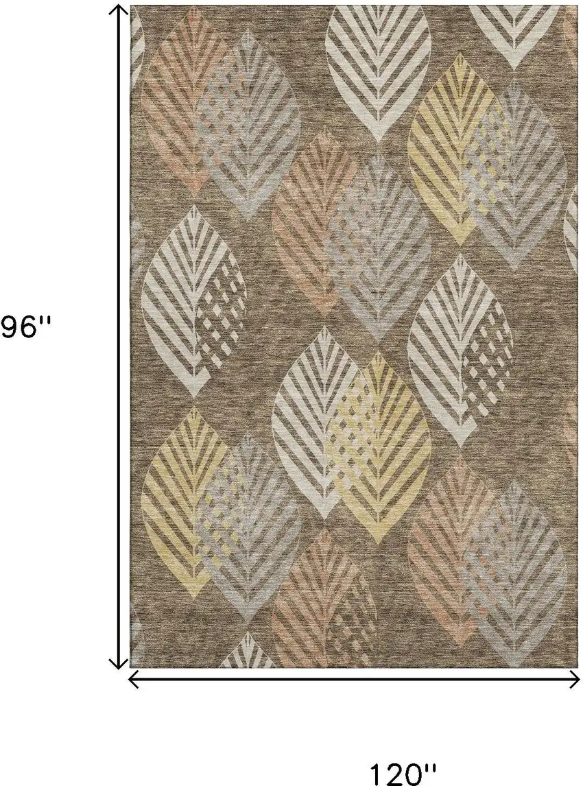 Chocolate Gold And Copper Floral Washable Area Rug With UV Protection Photo 3