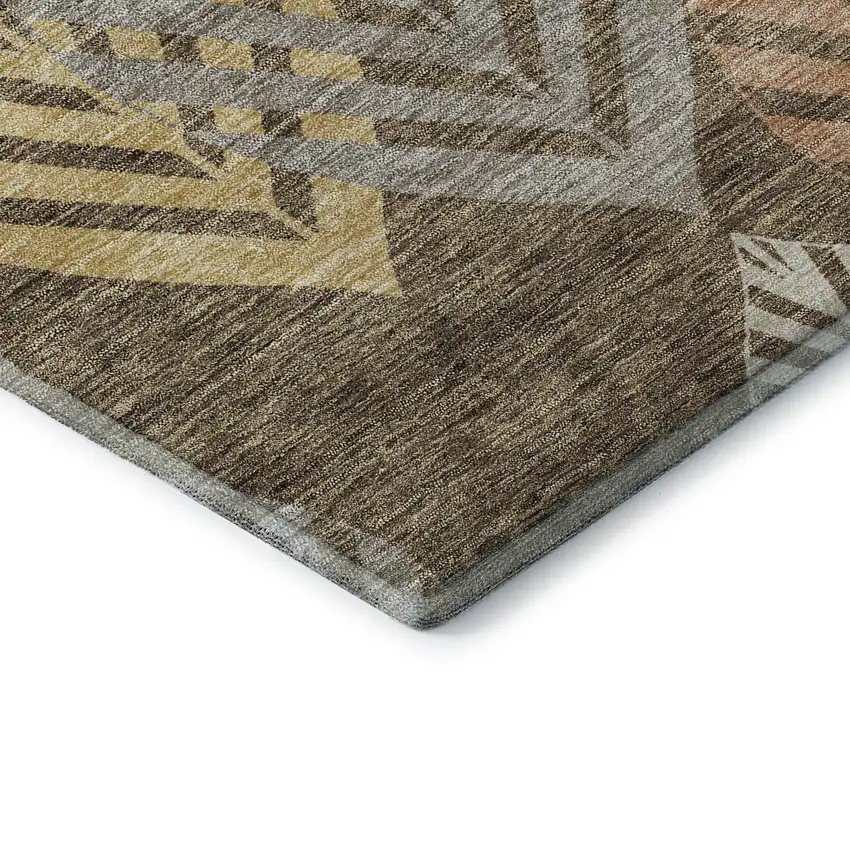 Chocolate Gold And Copper Floral Washable Area Rug With UV Protection Photo 8