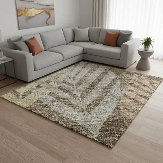 Chocolate Gold And Copper Floral Washable Area Rug With UV Protection Photo 2