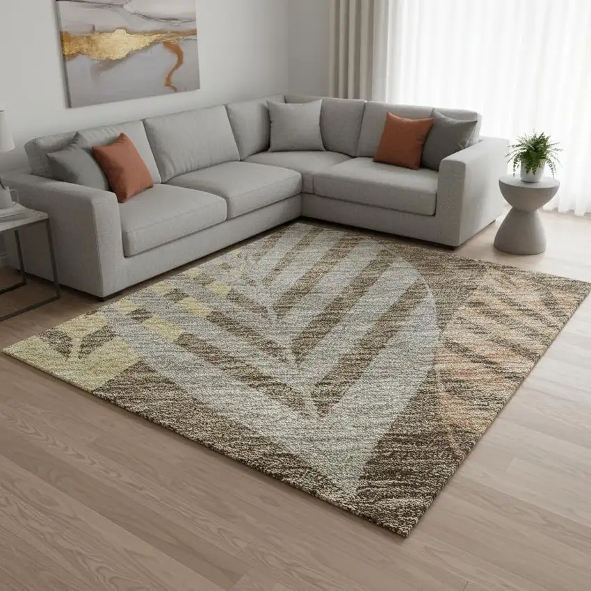 Chocolate Gold And Copper Floral Washable Area Rug With UV Protection Photo 2