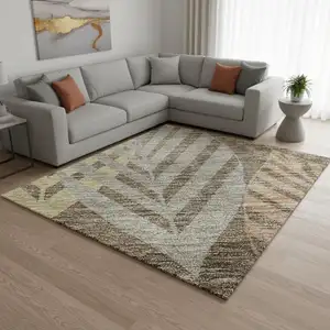 Photo of Chocolate Gold And Copper Floral Washable Area Rug With UV Protection