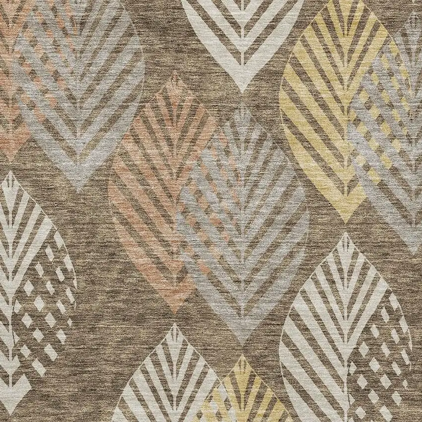 Chocolate Gold And Copper Floral Washable Area Rug With UV Protection Photo 7