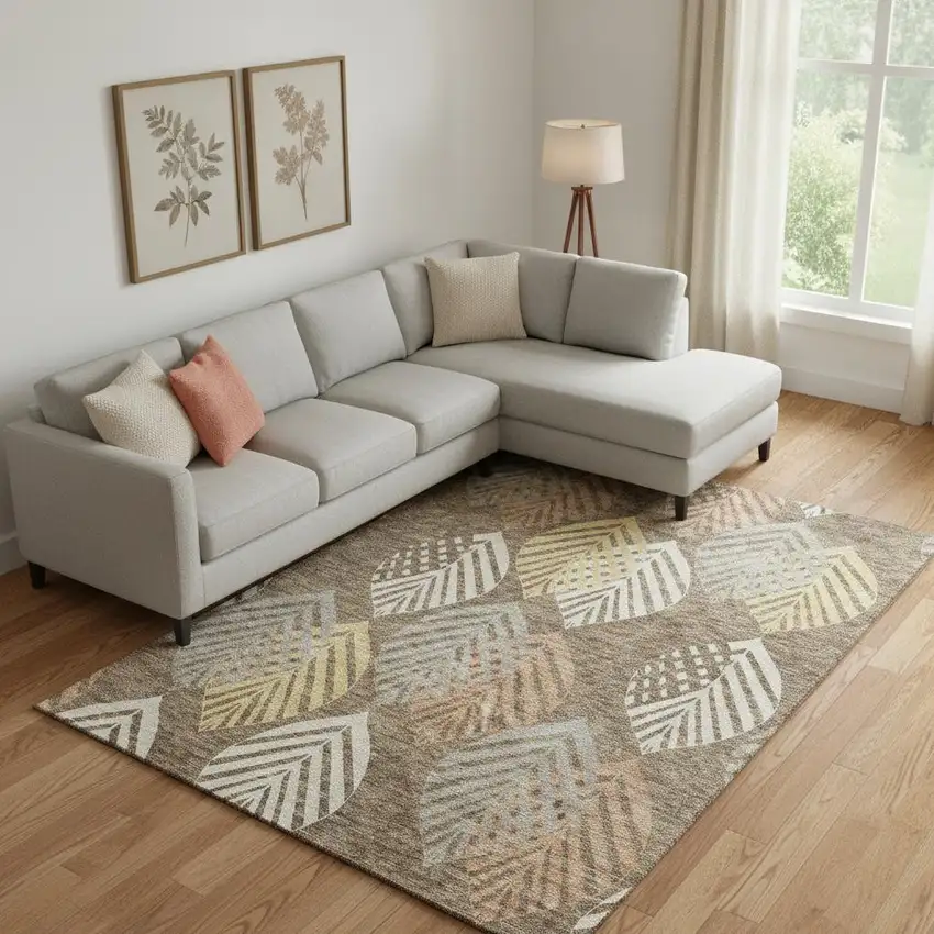 Chocolate Gold And Copper Floral Washable Area Rug With UV Protection Photo 2