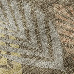 Photo of Chocolate Gold And Copper Floral Washable Area Rug With UV Protection