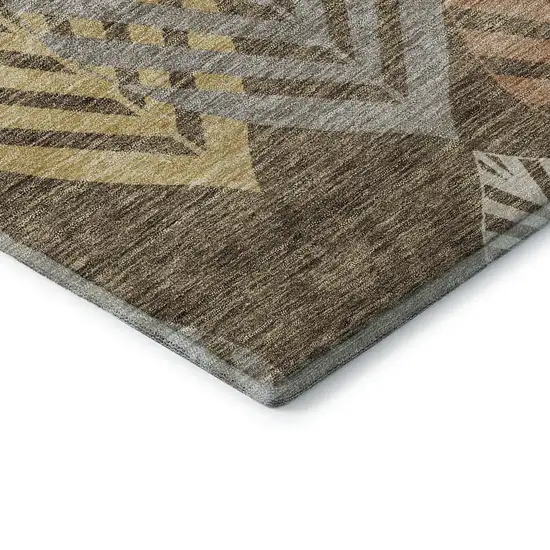 Chocolate Gold And Copper Floral Washable Area Rug With UV Protection Photo 7