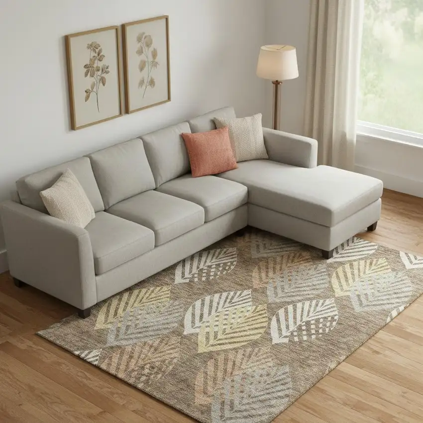 Chocolate Gold And Copper Floral Washable Area Rug With UV Protection Photo 1