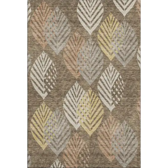 Chocolate Gold And Copper Floral Washable Area Rug With UV Protection Photo 5