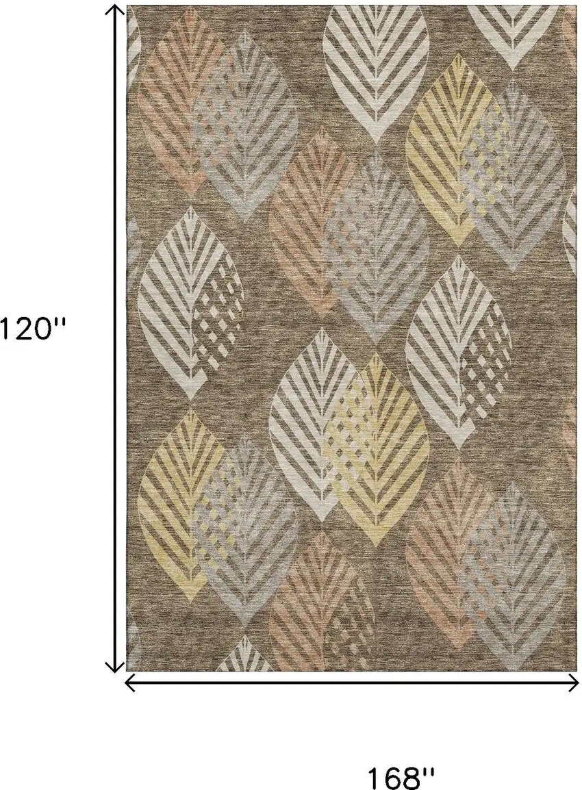 Chocolate Gold And Copper Floral Washable Area Rug With UV Protection Photo 3