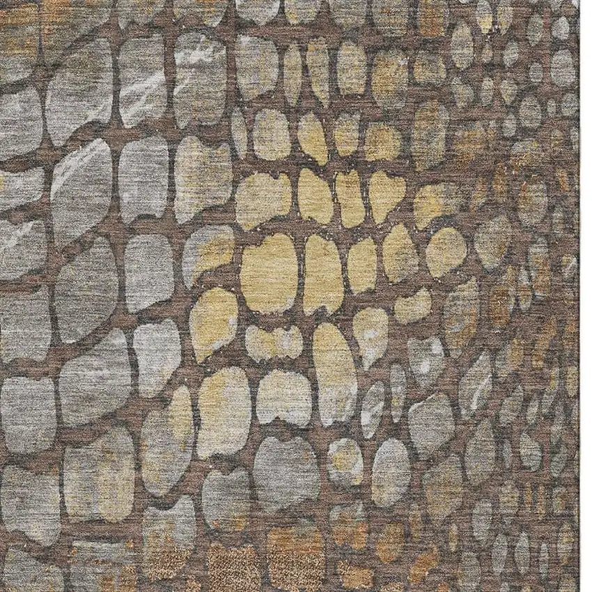 Chocolate Gold And Gray Abstract Geometric Washable Area Rug With UV Protection Photo 3