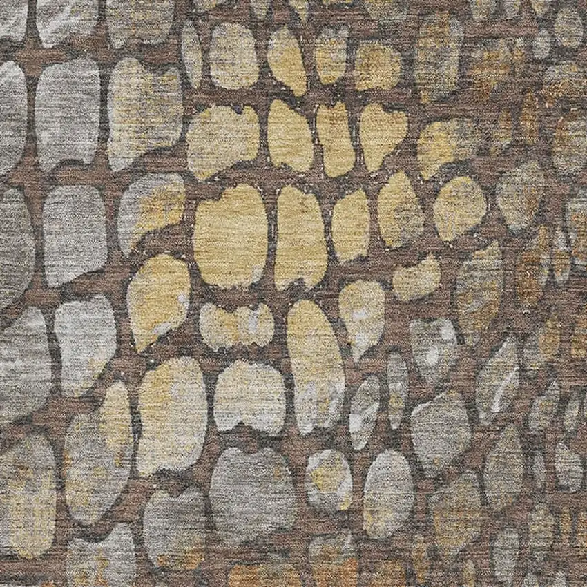 Chocolate Gold And Gray Abstract Geometric Washable Area Rug With UV Protection Photo 2