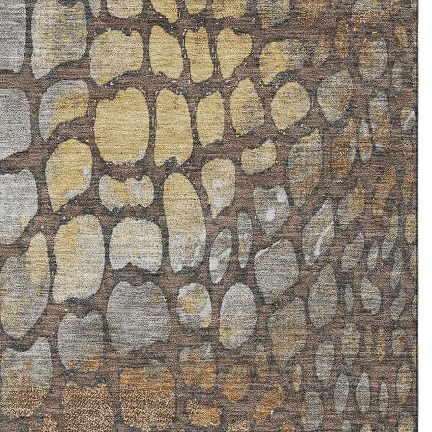 Chocolate Gold And Gray Abstract Geometric Washable Area Rug With UV Protection Photo 2