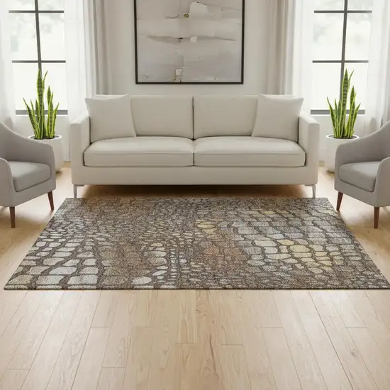 Chocolate Gold And Gray Abstract Geometric Washable Area Rug With UV Protection Photo 2