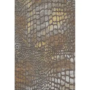 Photo of Chocolate Gold And Gray Abstract Geometric Washable Area Rug With UV Protection