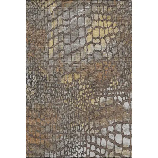 Chocolate Gold And Gray Abstract Geometric Washable Area Rug With UV Protection Photo 1