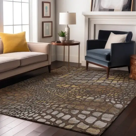 Chocolate Gold And Gray Abstract Geometric Washable Area Rug With UV Protection Photo 4
