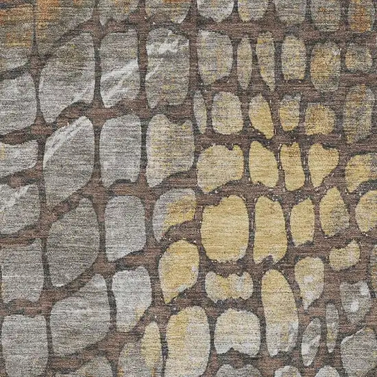 Chocolate Gold And Gray Abstract Geometric Washable Area Rug With UV Protection Photo 2
