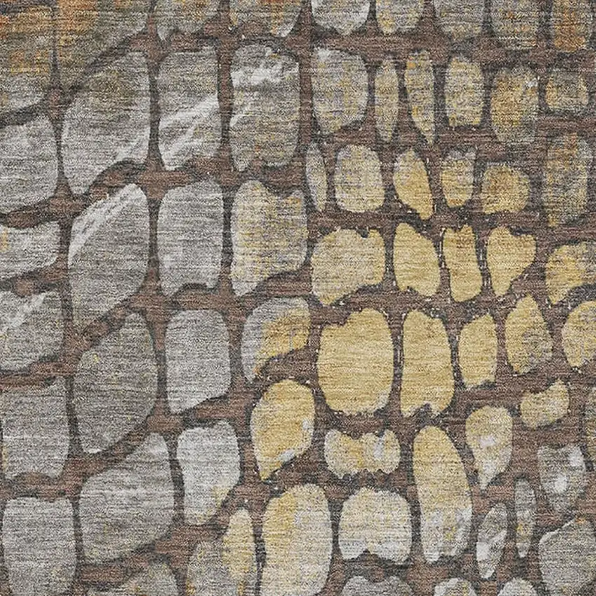 Chocolate Gold And Gray Abstract Geometric Washable Area Rug With UV Protection Photo 2