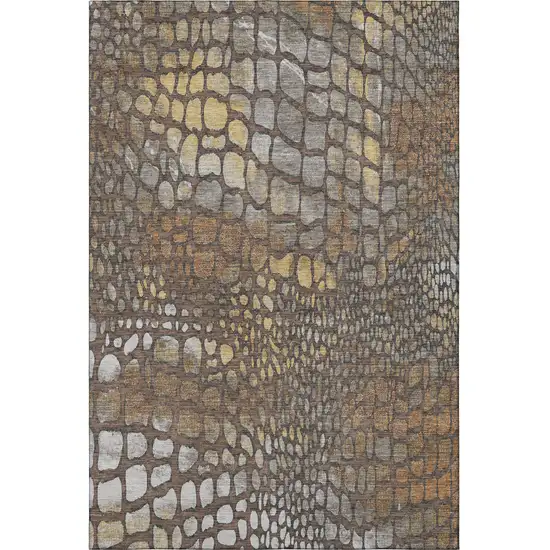 Chocolate Gold And Gray Abstract Geometric Washable Area Rug With UV Protection Photo 3