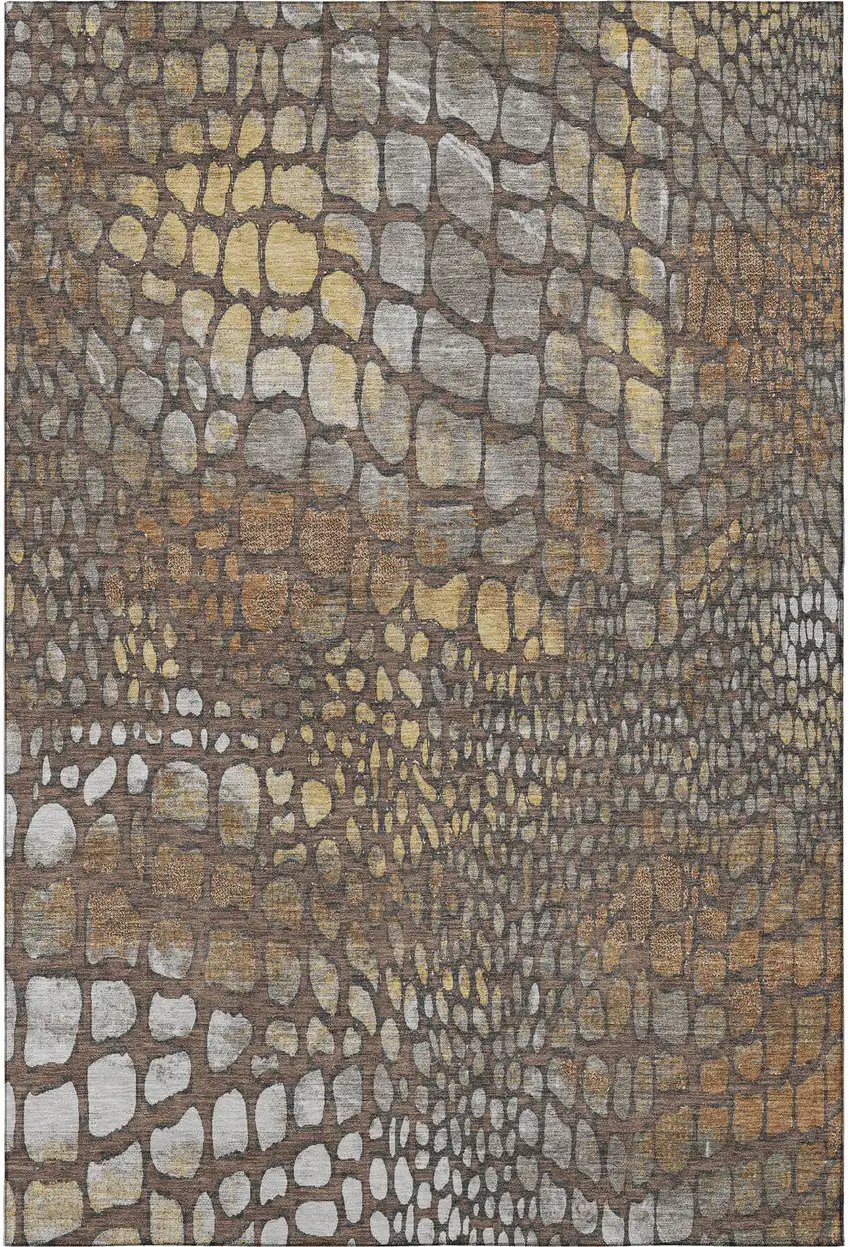 Chocolate Gold And Gray Abstract Geometric Washable Area Rug With UV Protection Photo 3