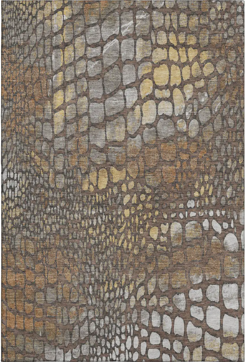 Chocolate Gold And Gray Abstract Geometric Washable Area Rug With UV Protection Photo 1