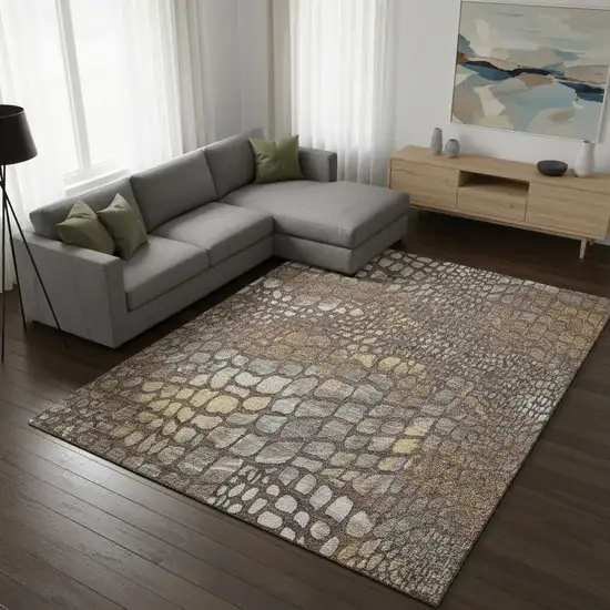 Chocolate Gold And Gray Abstract Geometric Washable Area Rug With UV Protection Photo 2
