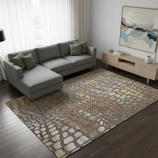 Chocolate Gold And Gray Abstract Geometric Washable Area Rug With UV Protection Photo 2