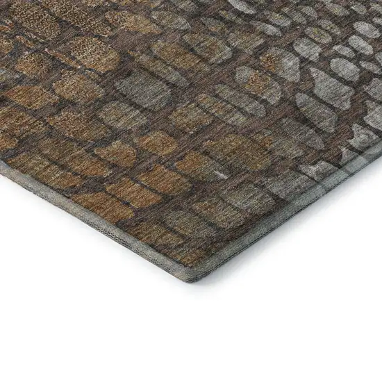 Chocolate Gold And Gray Abstract Geometric Washable Area Rug With UV Protection Photo 7