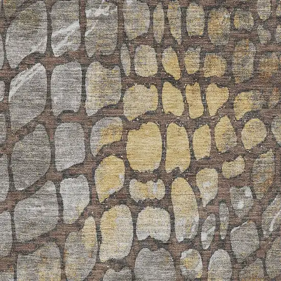 Chocolate Gold And Gray Abstract Geometric Washable Area Rug With UV Protection Photo 2