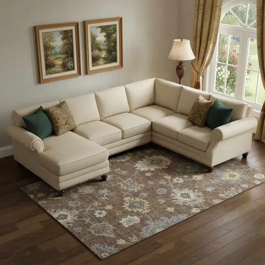 Chocolate Gold And Gray Floral Medallion Washable Area Rug With UV Protection Photo 1