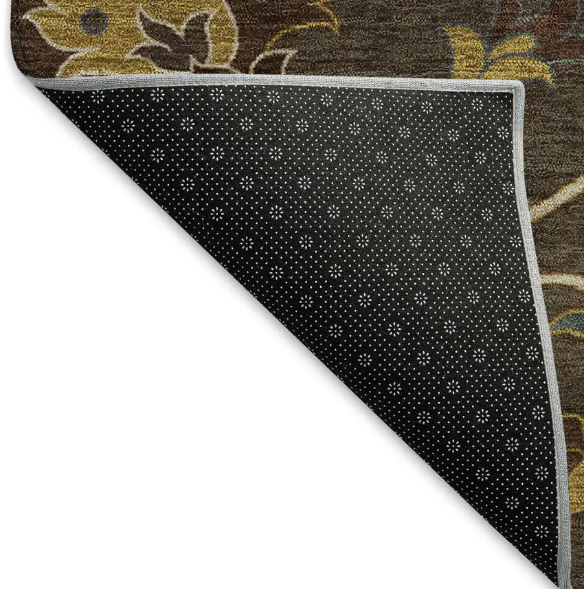 Chocolate Gold And Gray Floral Washable Indoor Outdoor Area Rug Photo 4