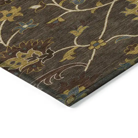 Chocolate Gold And Gray Floral Washable Indoor Outdoor Area Rug Photo 5