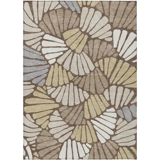 Chocolate Gold And Gray Floral Washable Indoor Outdoor Area Rug Photo 1