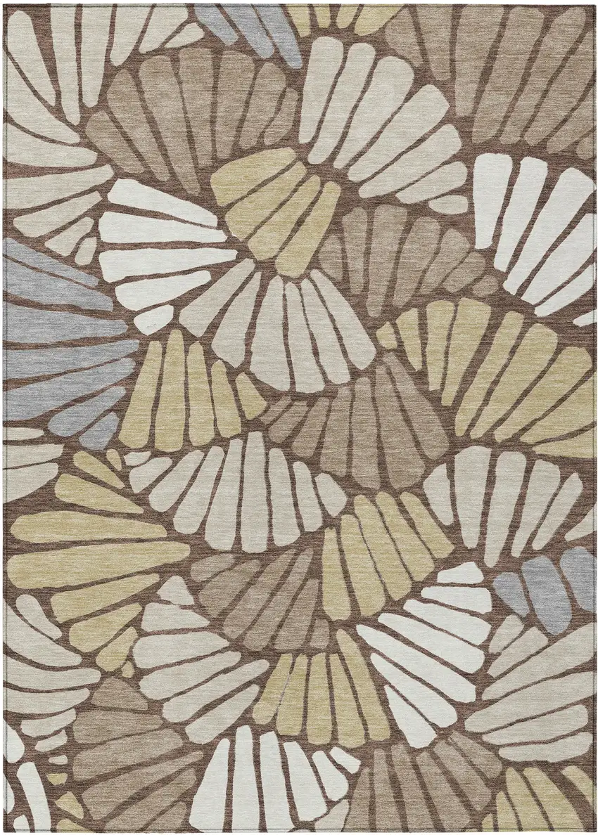 Chocolate Gold And Gray Floral Washable Indoor Outdoor Area Rug Photo 1